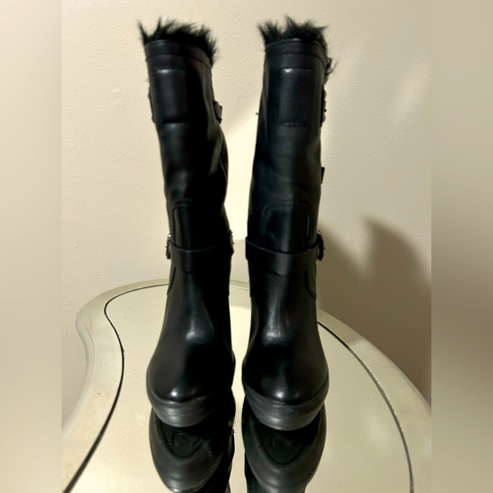 Guess Black Ankle Boots with Fur Trim